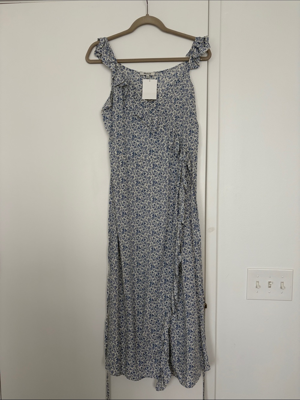 Madewell Blue Floral Ruffle-Strap Maxi Dress